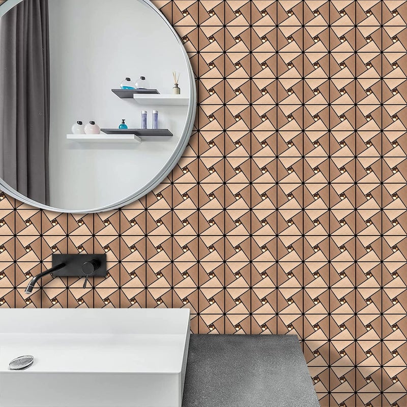 Vamos Tile Peel and Stick Backsplash Tile with Gloves - Metal Tile Stick on Backsplash for Kitchen and Bathroom Rosegold Windmill Puzzle Glass Mixed Self Adhesive Mosaic Tiles(12"x12"x10 Sheets) - Image 4